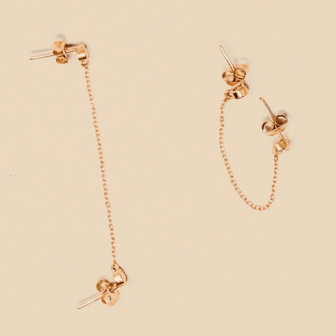 DOUBLE STUD CHAIN EARRINGS