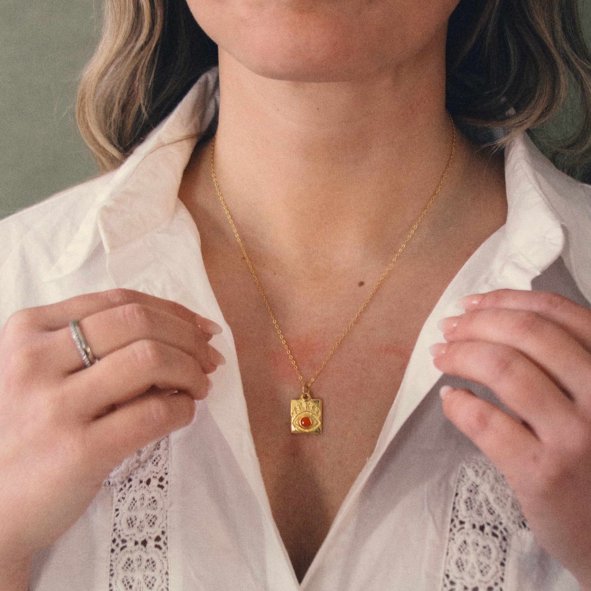 SQUARE EVIL EYE PENDANT NECKLACE