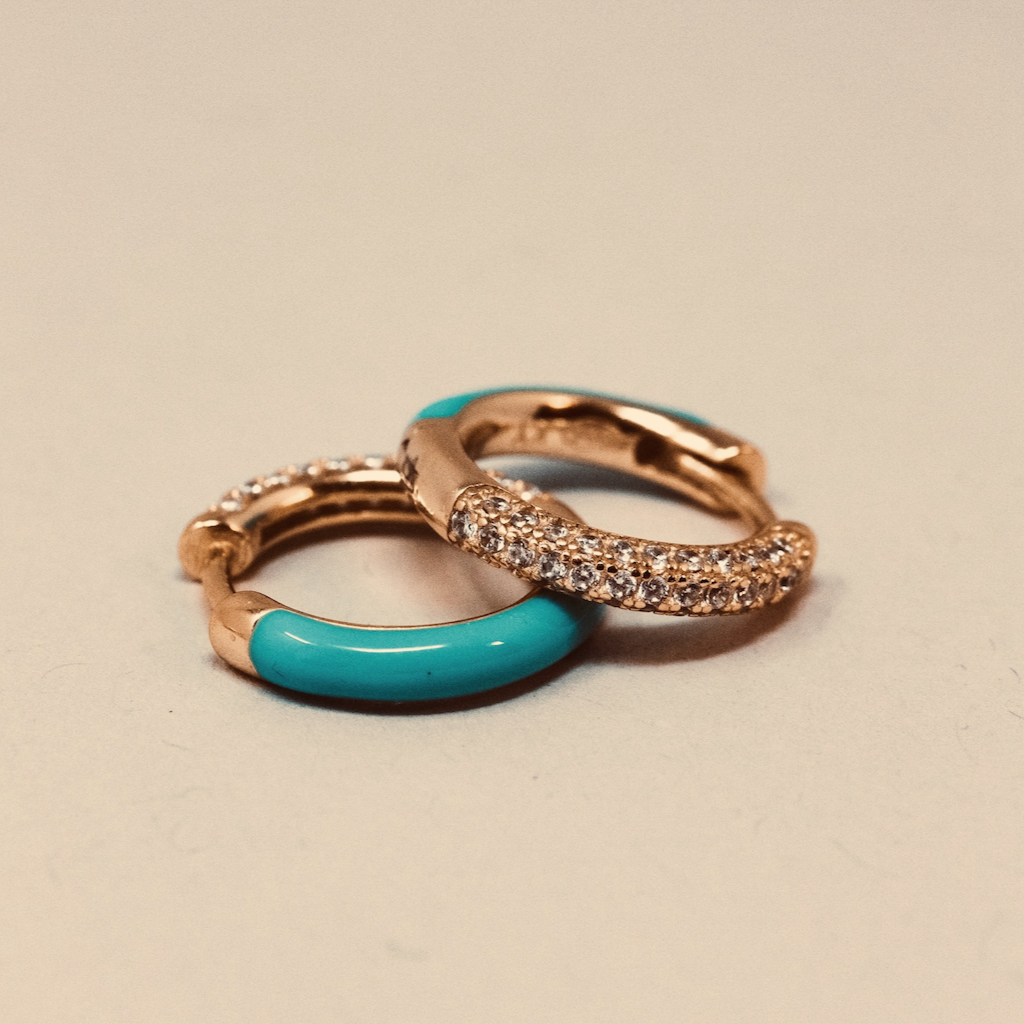 PAVE ENAMEL HOOPS